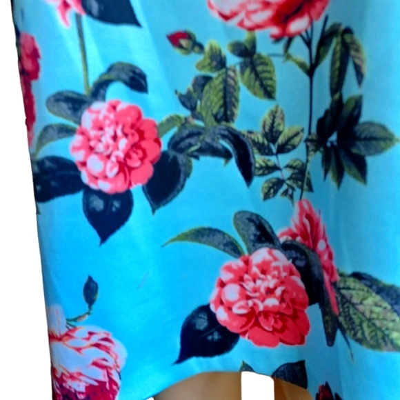 👗📏CeCe Woman's Blue Floral Sheath Dress Boat Neckline Knee Length Size Small - Picture 9 of 10